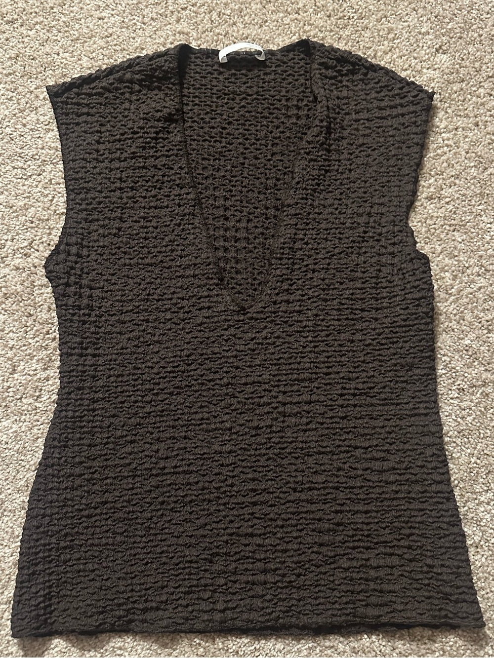 Zara Brown Textured V-Neck Sleeveless Tank